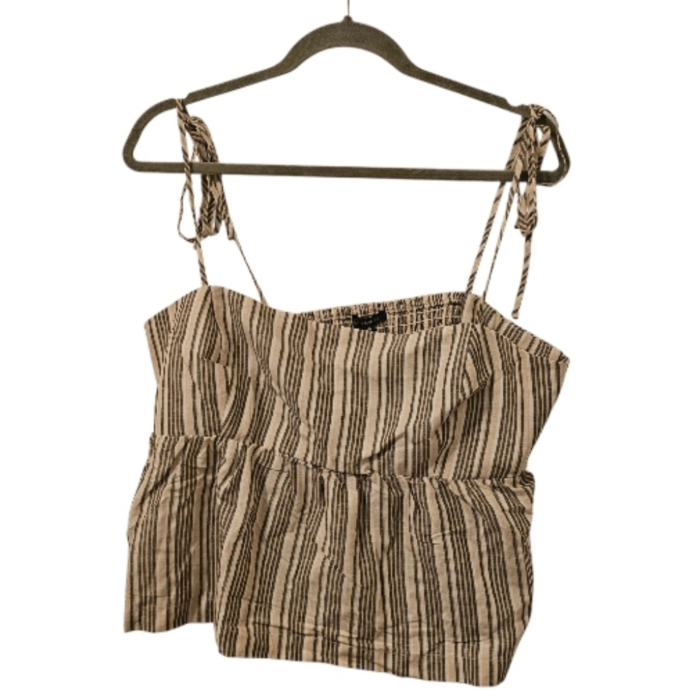Beige and Grey Dynamite Women's Stripe Linen Peplum Cami